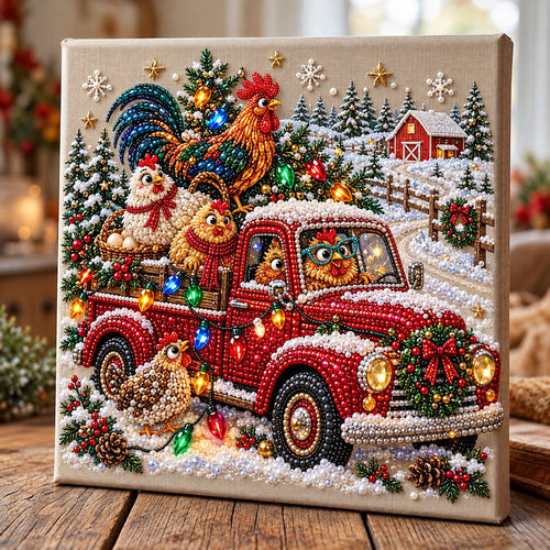 Holiday Chicken Truck DIY Diamond Pearl Art Kit GFTOMA15606