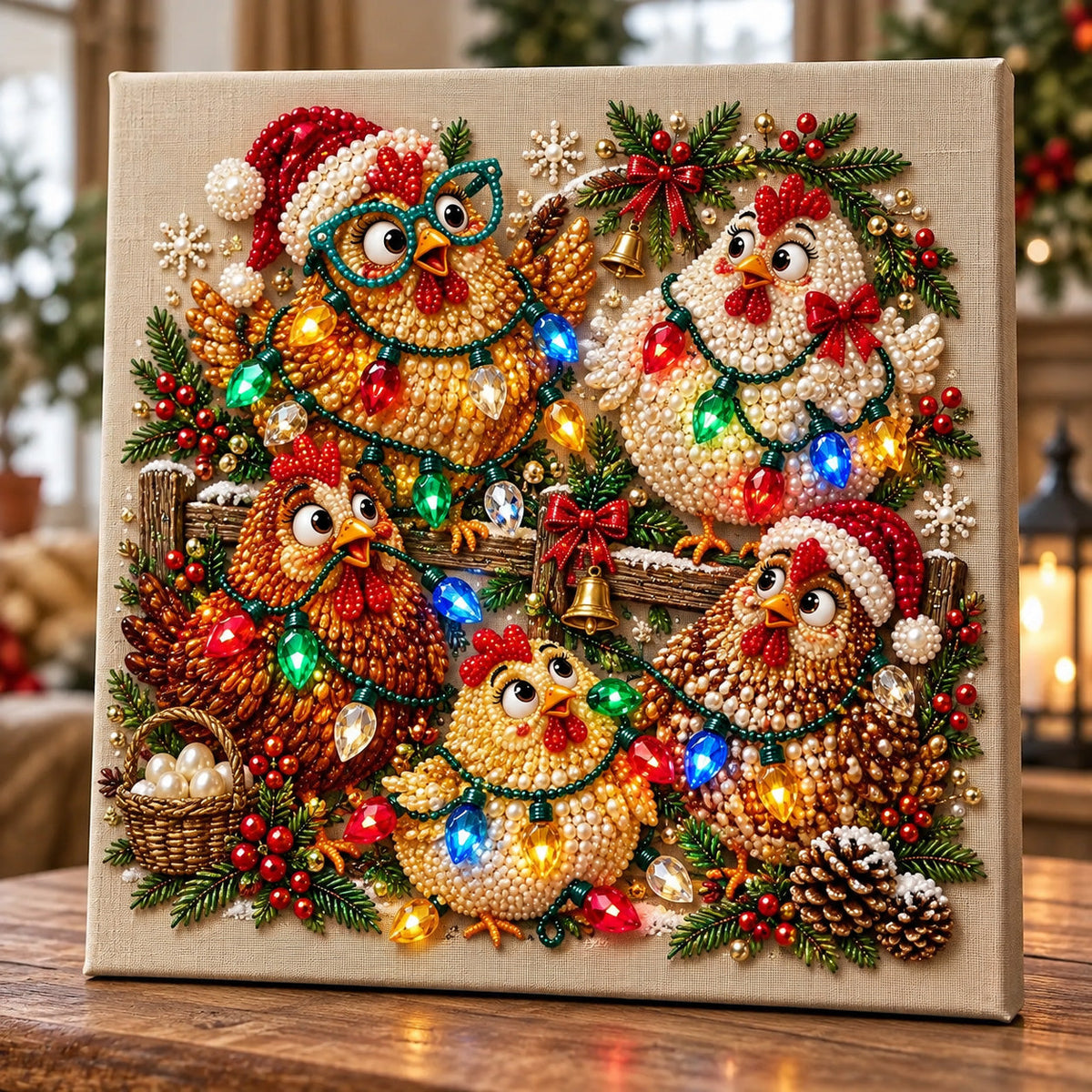 Christmas Chicken Family DIY Diamond Pearl Art Kit GFTOMA15607