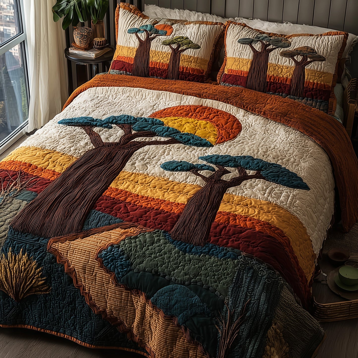 African Tree of Life 3-Piece Quilted Bedding Set GFTOMA1623