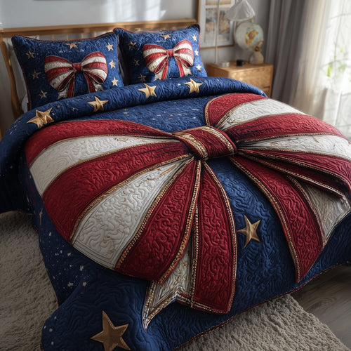 Patriotic Bow 3-Piece Quilted Bedding Set GFTOMA1767