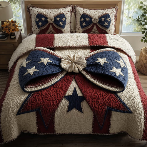 Patriotic Bow 3-Piece Quilted Bedding Set GFTOMA1768