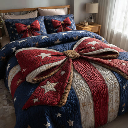 Patriotic Bow 3-Piece Quilted Bedding Set GFTOMA1769