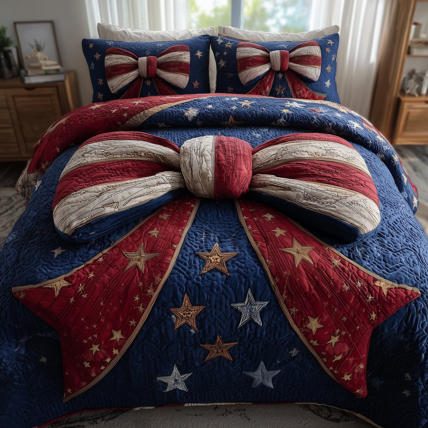 Patriotic Bow 3-Piece Quilted Bedding Set GFTOMA1770