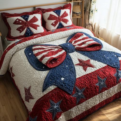Patriotic Bow 3-Piece Quilted Bedding Set GFTOMA1852