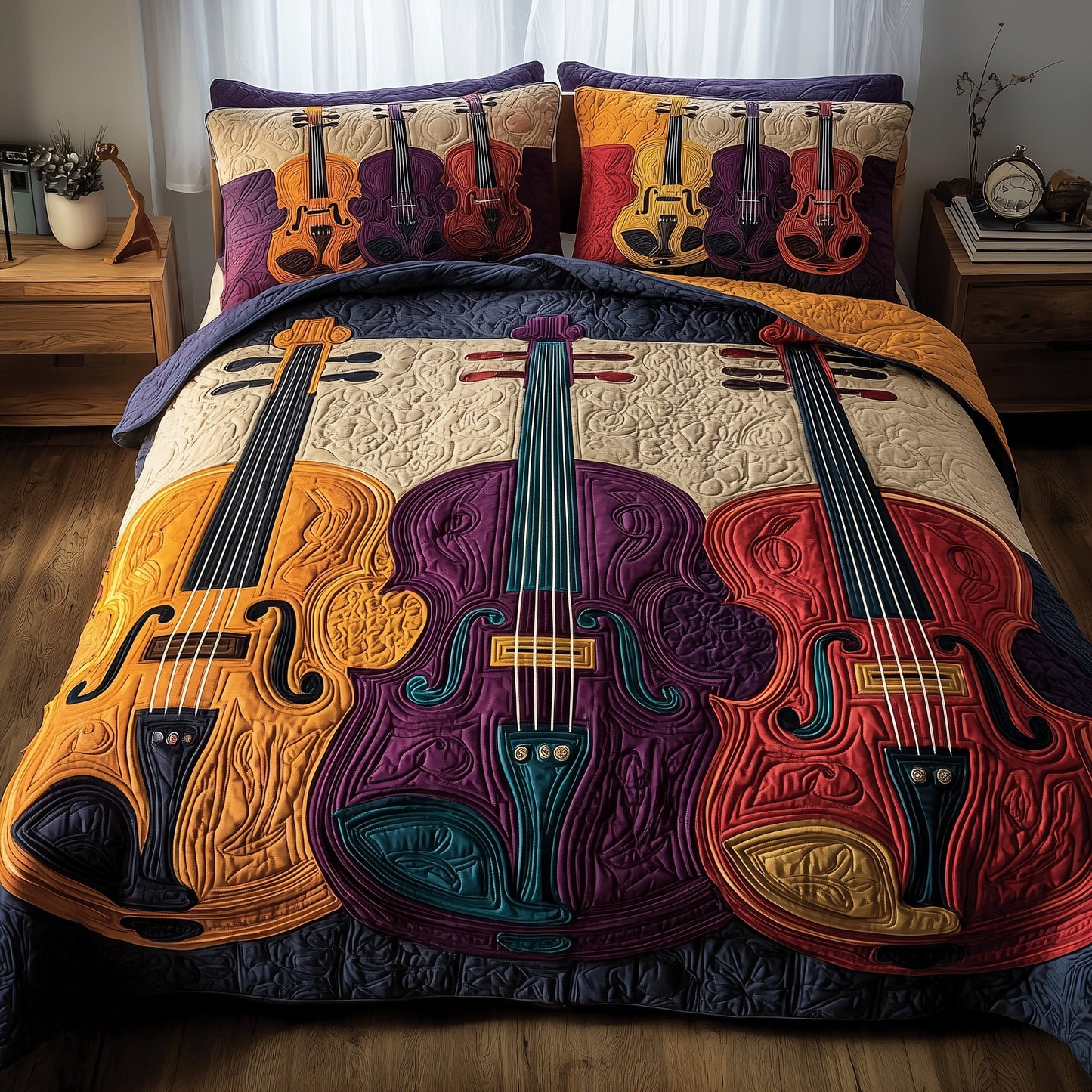 Elegant Violin 3-Piece Quilted Bedding Set GFTOMA1940