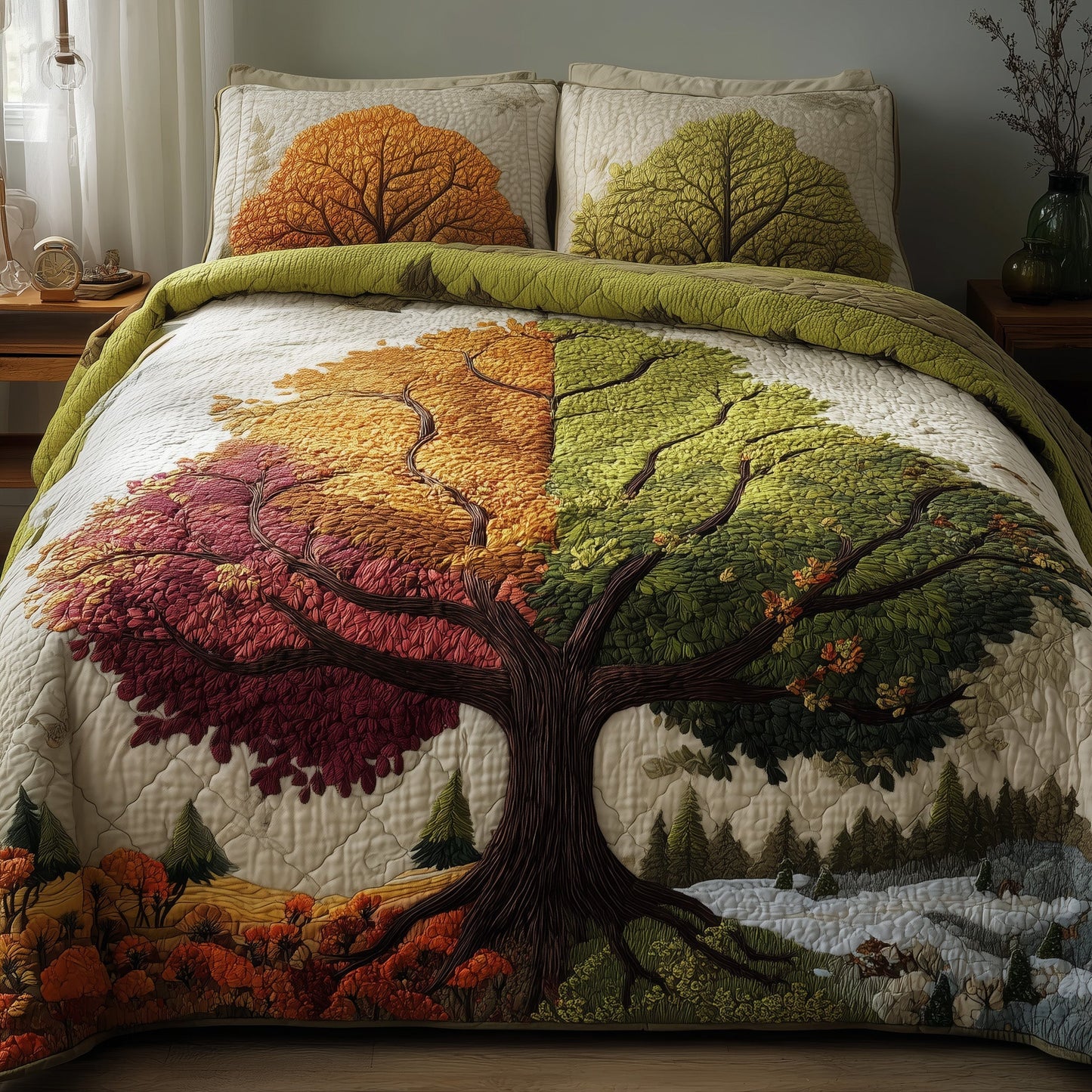 Four Seasons Tree 3-Piece Quilted Bedding Set GFTOMA2004