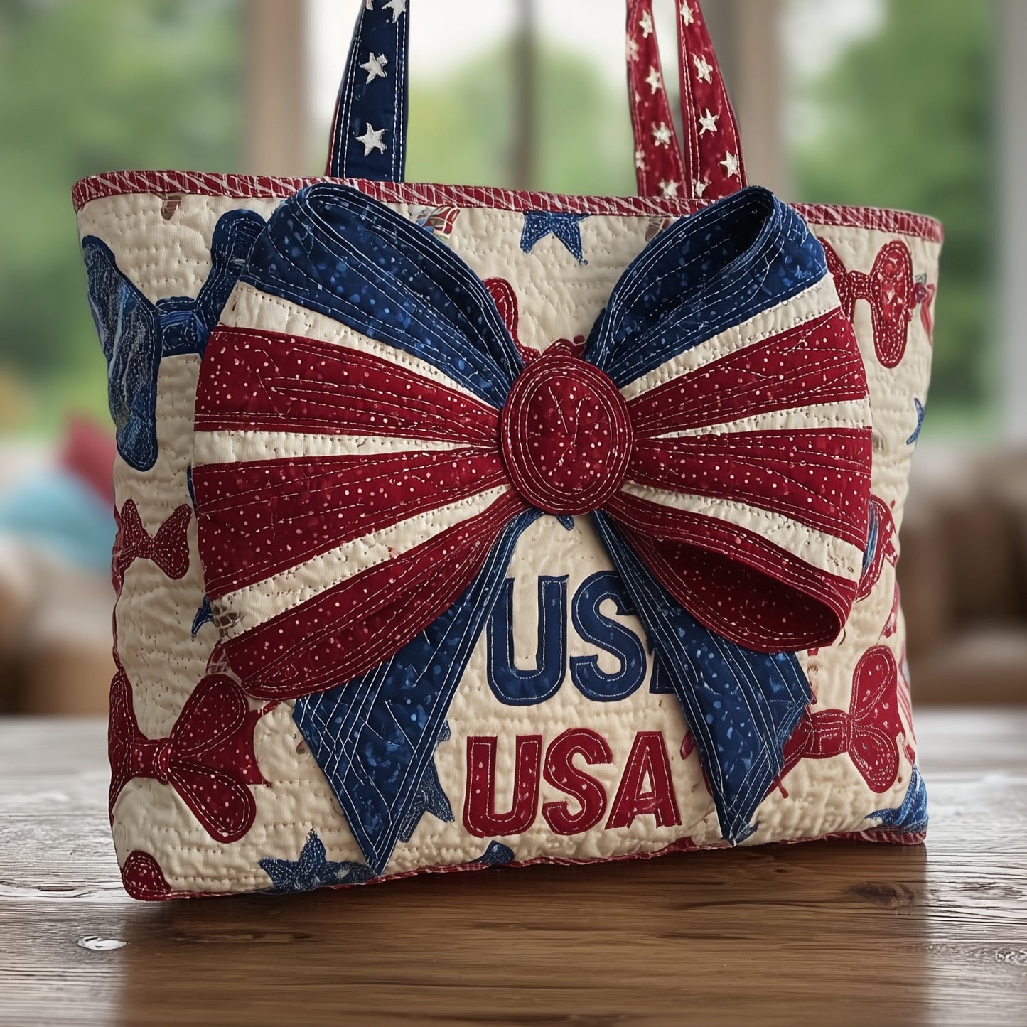 Patriotic Bow Quilted Tote Bag GFTOMA2074