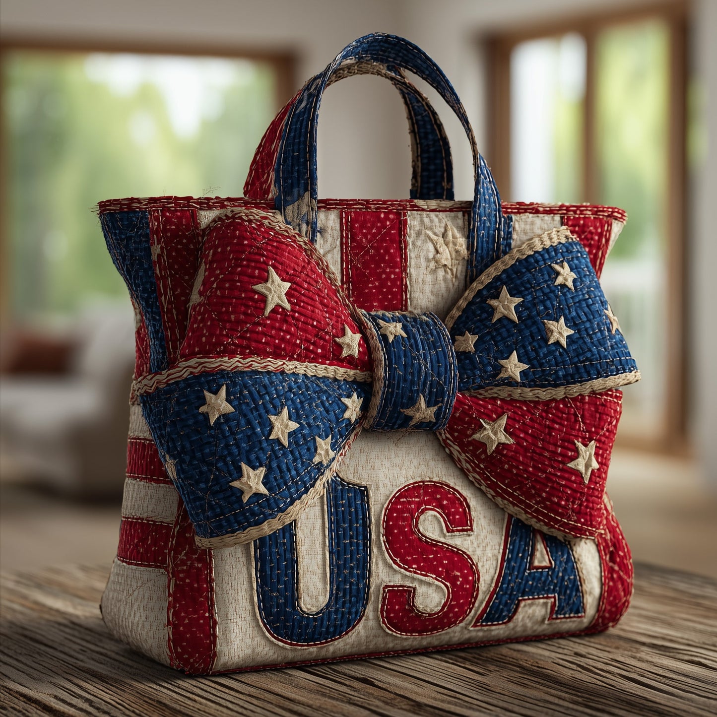Patriotic Bow Quilted Tote Bag GFTOMA2076