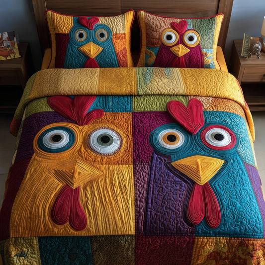 Chicken 3-Piece Quilted Bedding Set GFTOMA2181