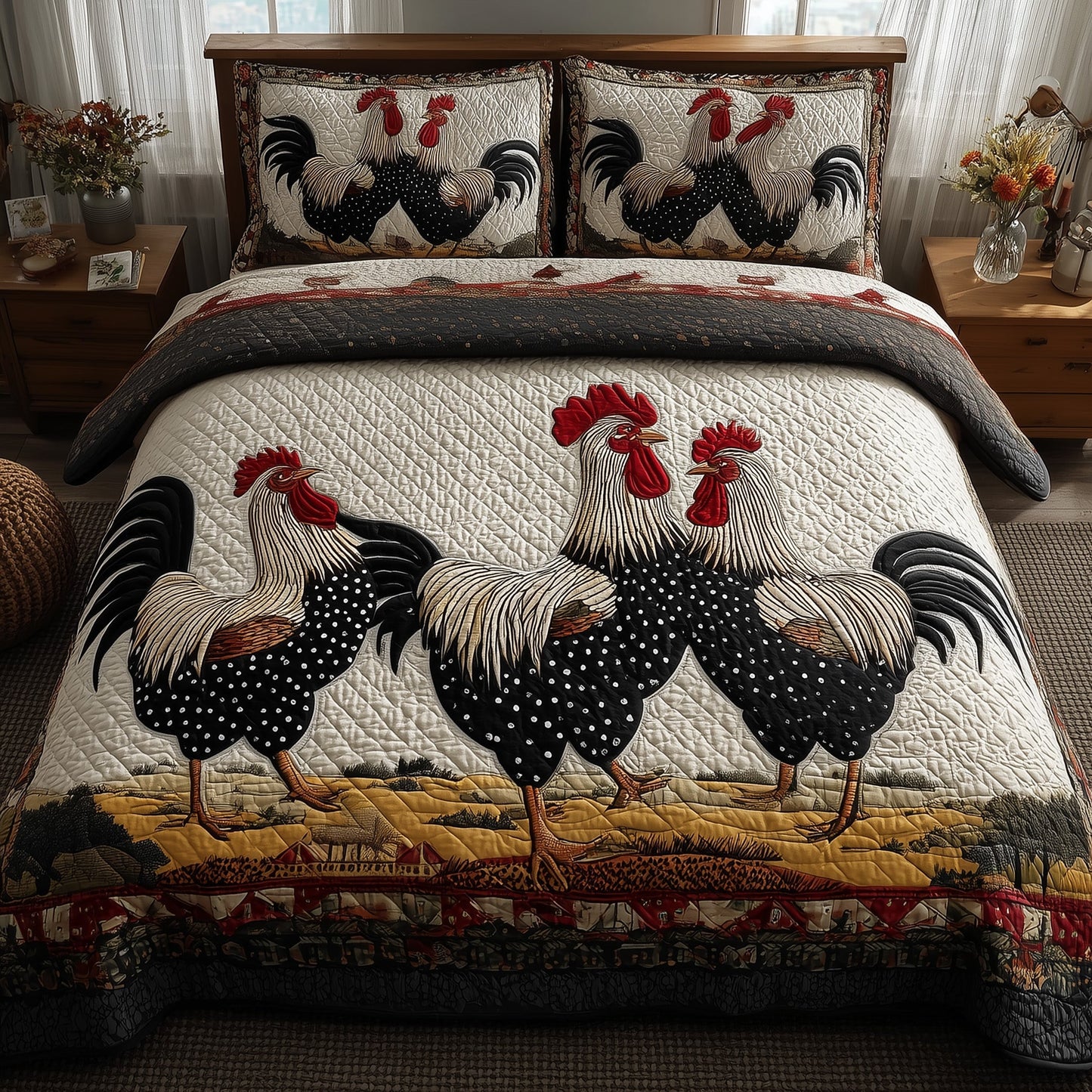 Chicken 3-Piece Quilted Bedding Set GFTOMA2182