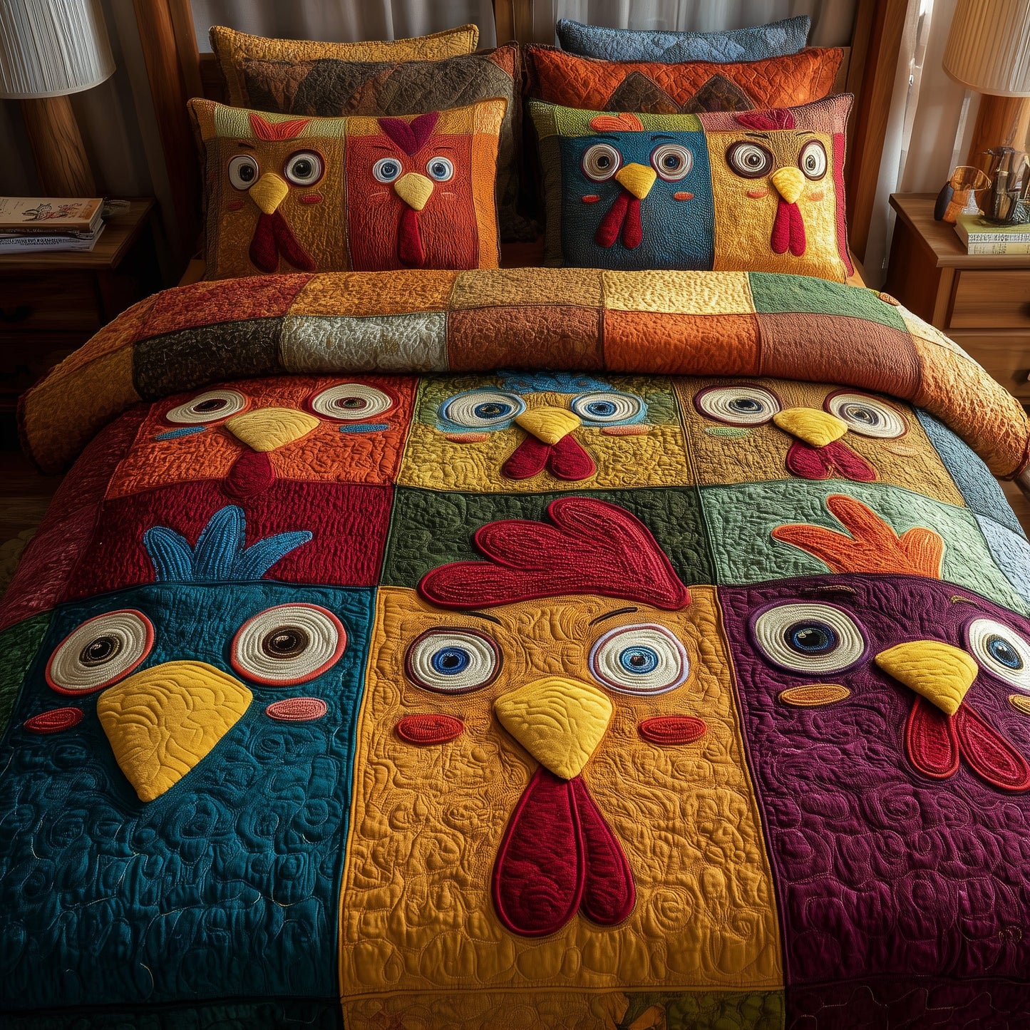Chicken 3-Piece Quilted Bedding Set GFTOMA2183