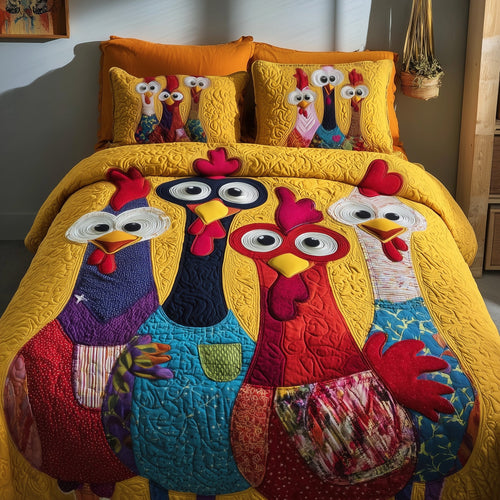 Chicken 3-Piece Quilted Bedding Set GFTOMA2184