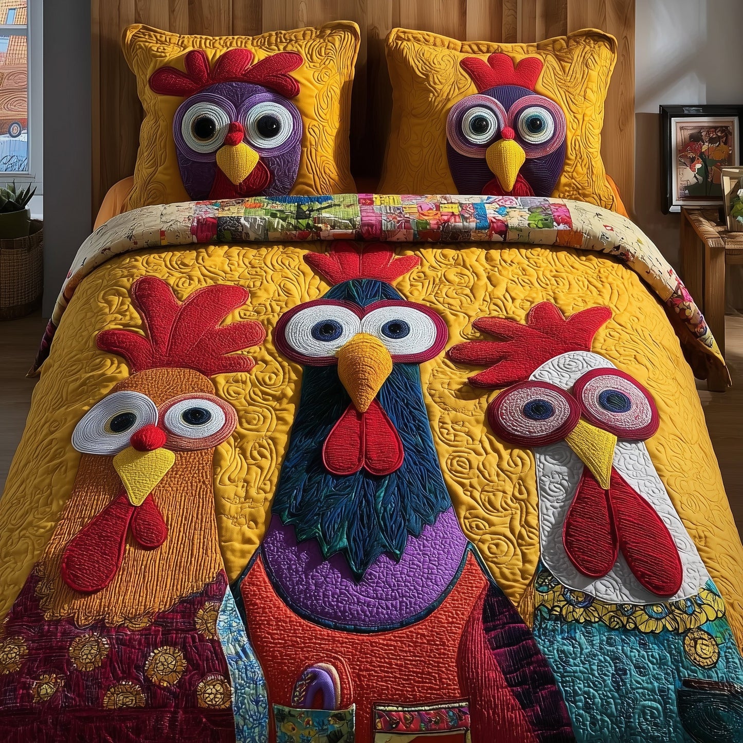 Chicken 3-Piece Quilted Bedding Set GFTOMA2185