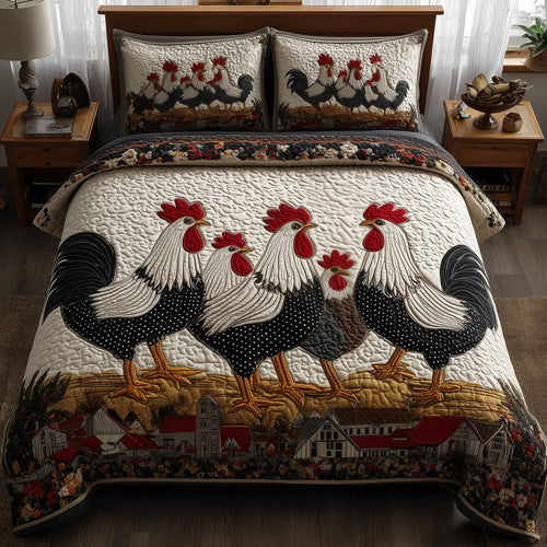 Chicken 3-Piece Quilted Bedding Set GFTOMA2186