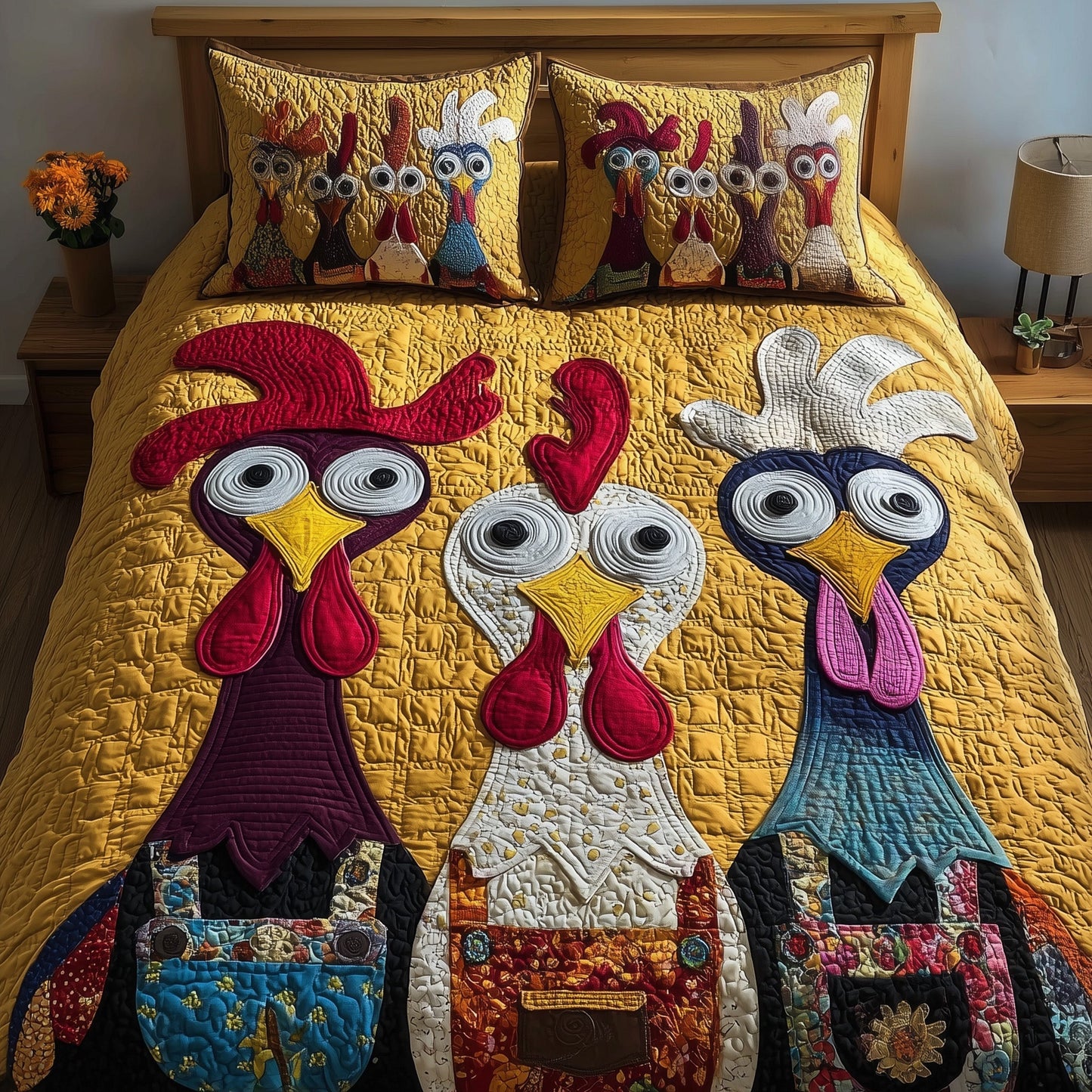 Chicken 3-Piece Quilted Bedding Set GFTOMA2189