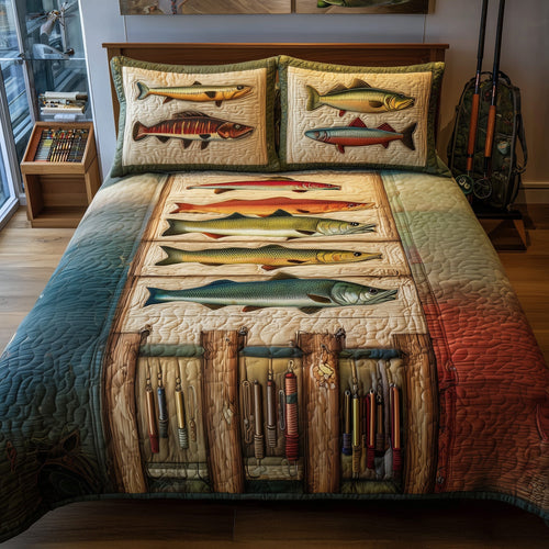 Fishing Delights 3-Piece Quilted Bedding Set GFTOMA2197