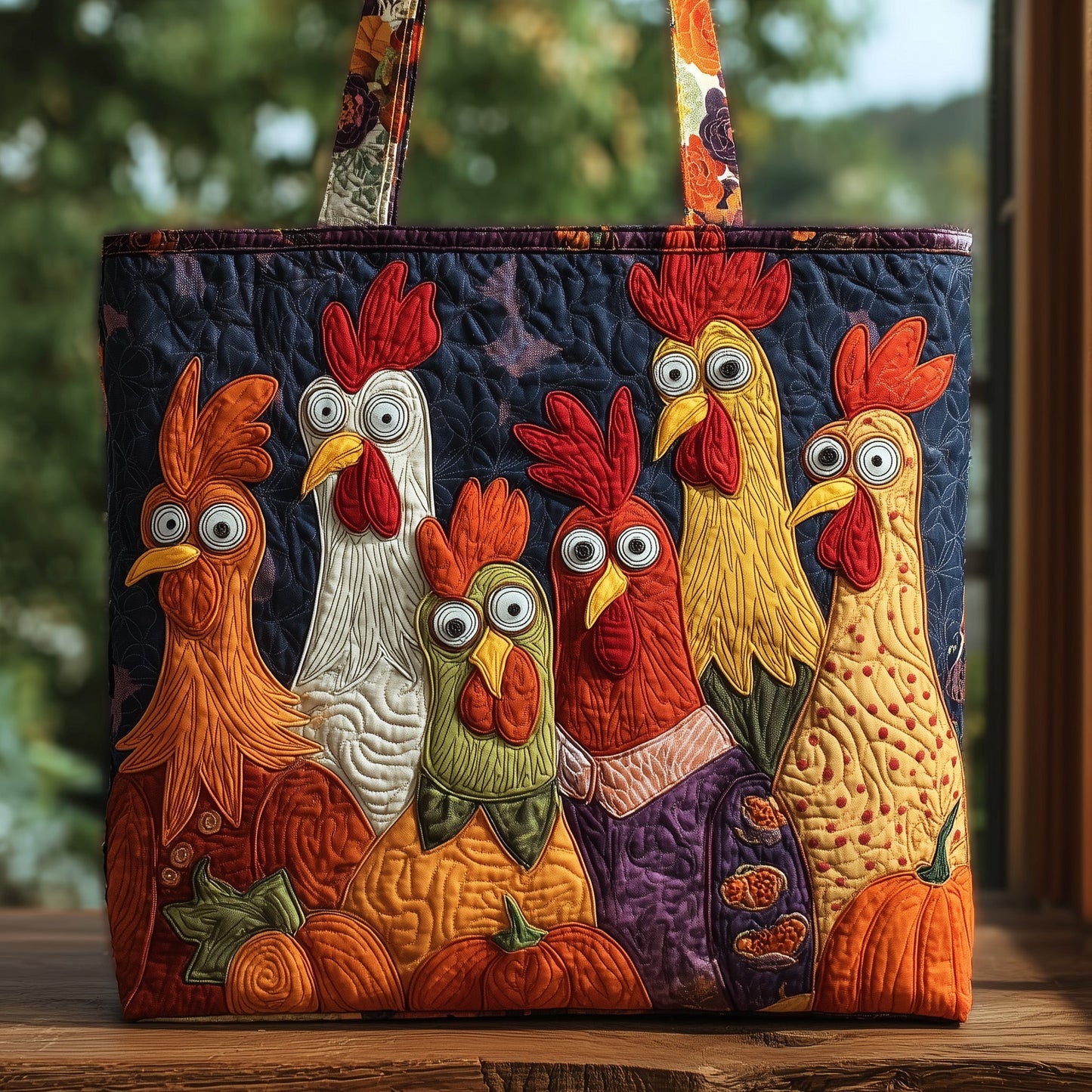 Whimsical Autumn Chicken Quilted Tote Bag GFTOMA2564