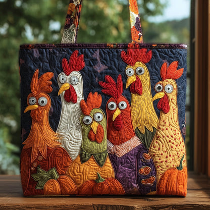 Whimsical Autumn Chicken Quilted Tote Bag GFTOMA2564