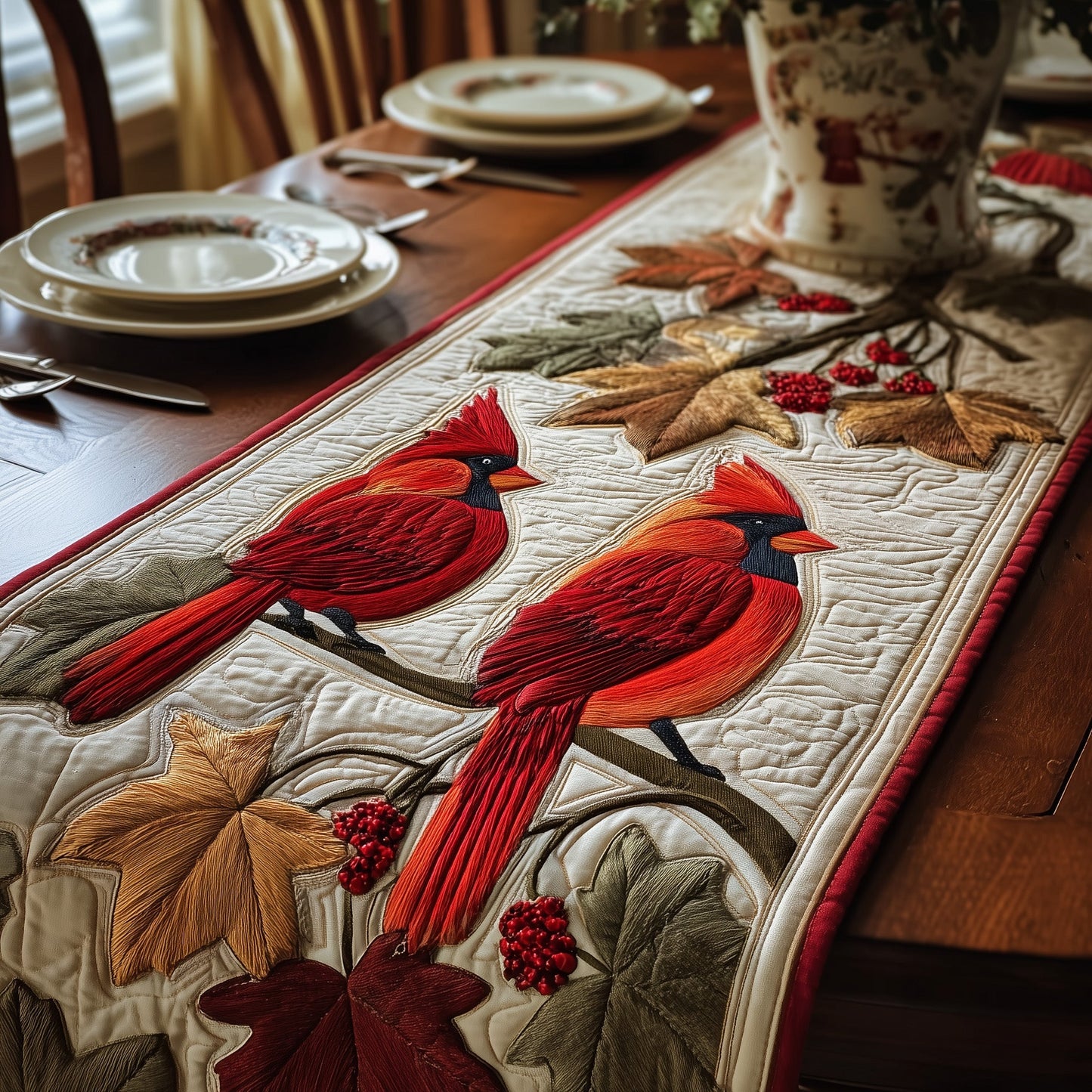 Autumn Cardinals Quilted Table Runner GFTOMA2569