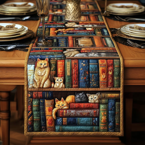 Cozy Library Cats Quilted Table Runner GFTOMA2734