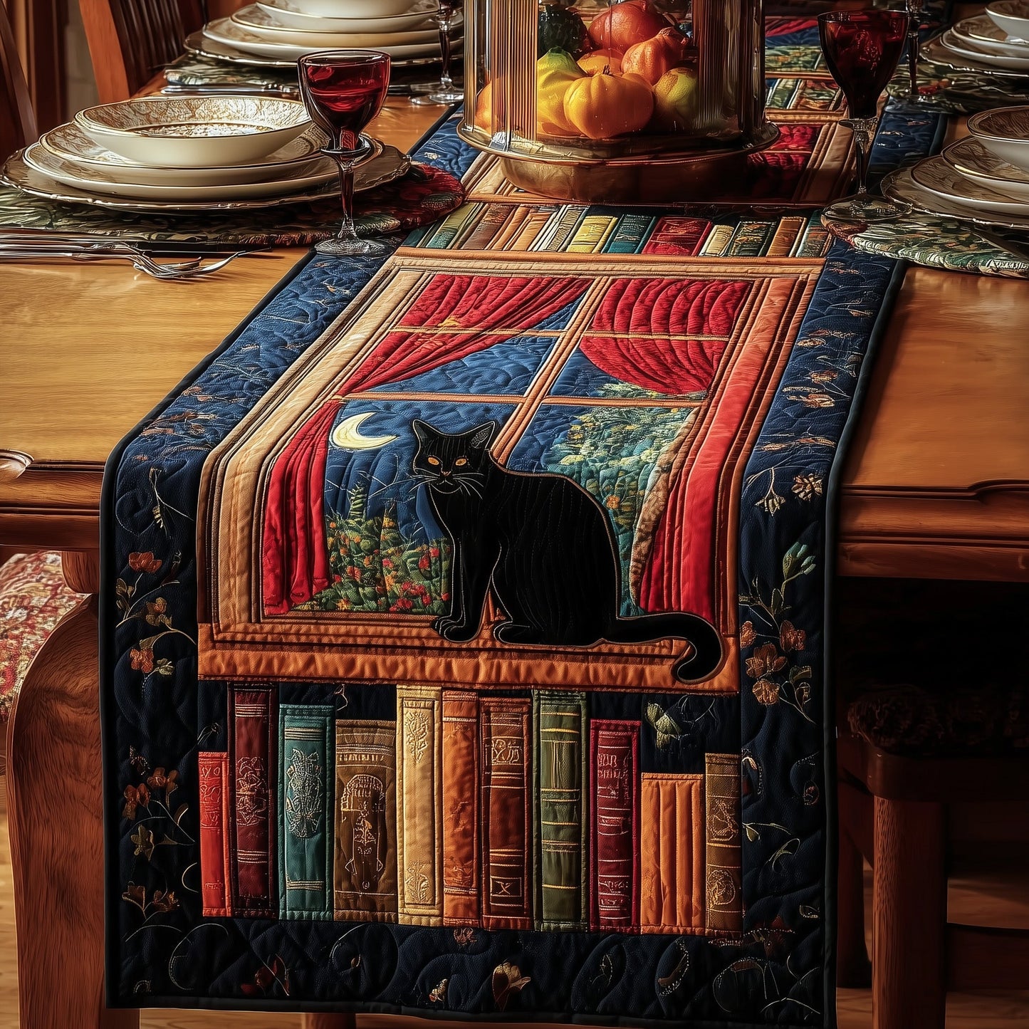 Cozy Library Cats Quilted Table Runner GFTOMA2735