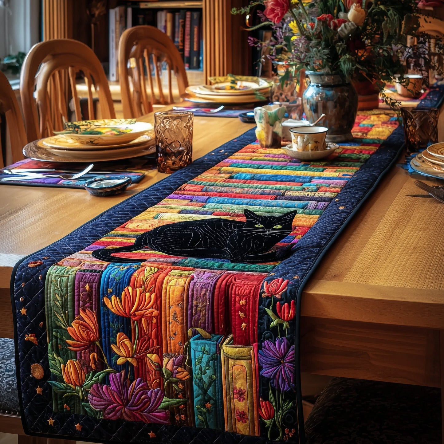 Cozy Library Cats Quilted Table Runner GFTOMA2737