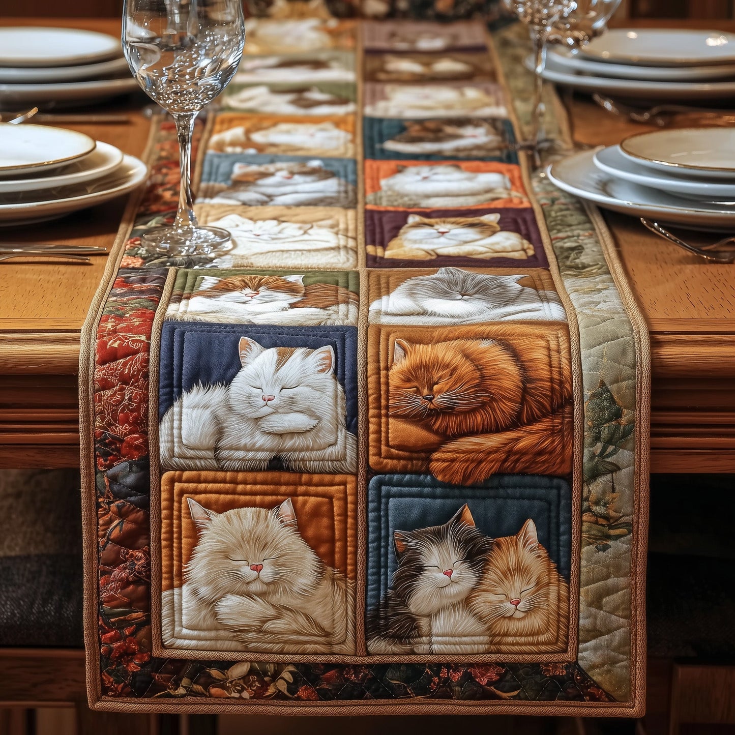 Sleeping Cat Quilted Table Runner GFTOMA2743