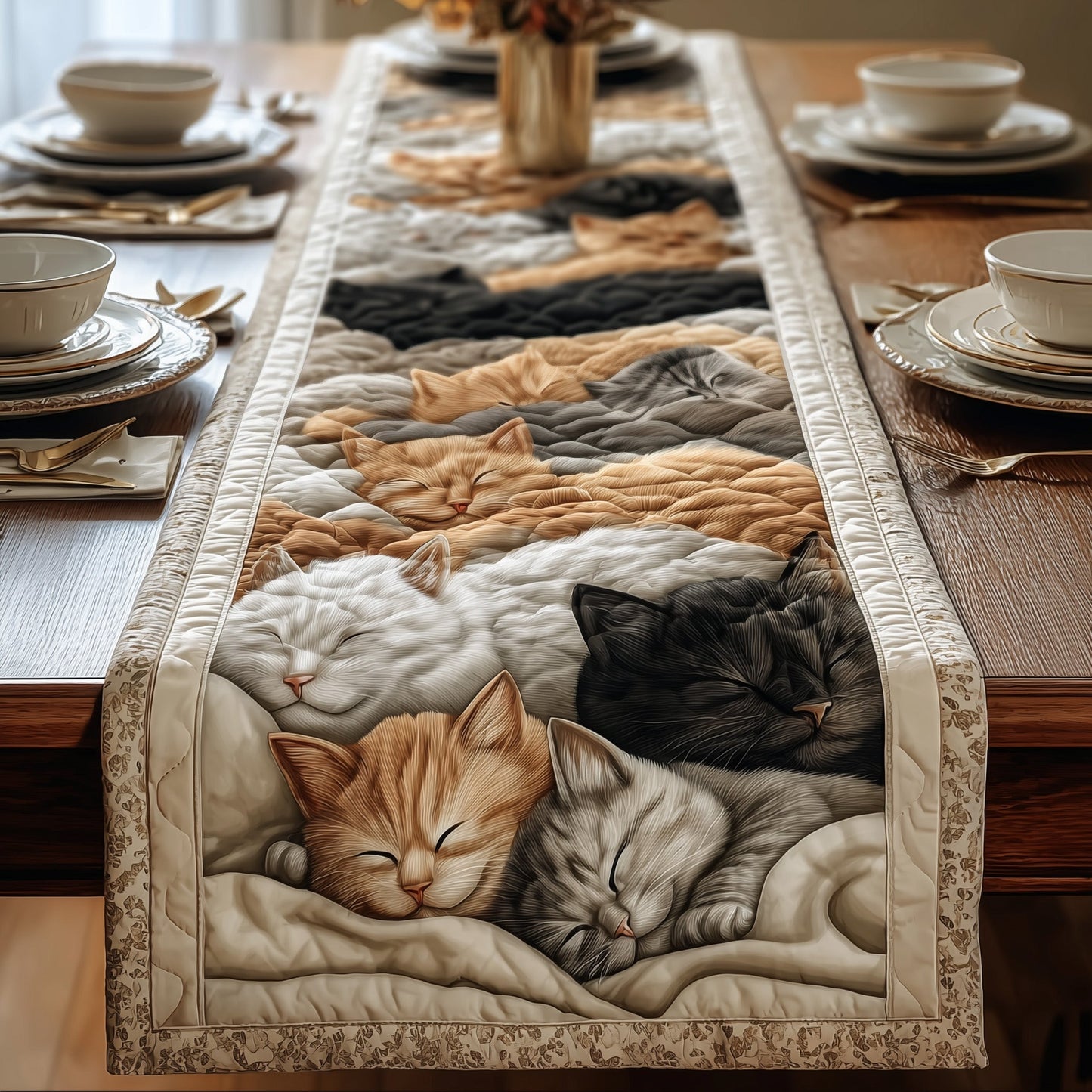 Sleeping Cat Quilted Table Runner GFTOMA2744