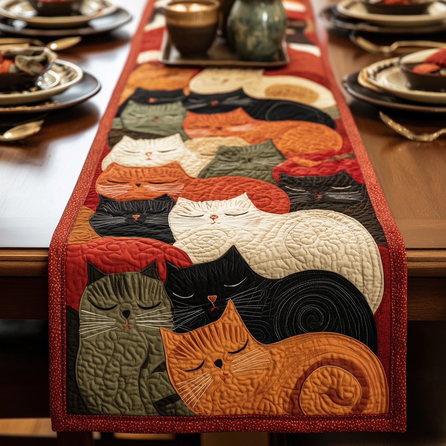 Sleeping Cat Quilted Table Runner GFTOMA2745