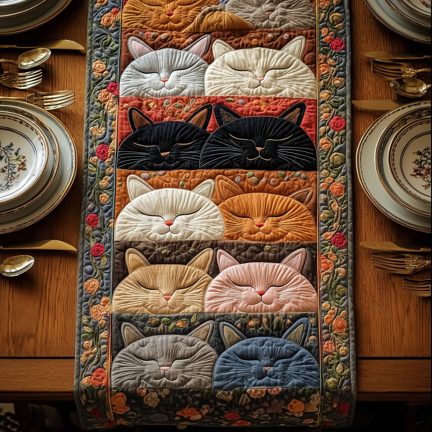 Sleeping Cat Quilted Table Runner GFTOMA2748