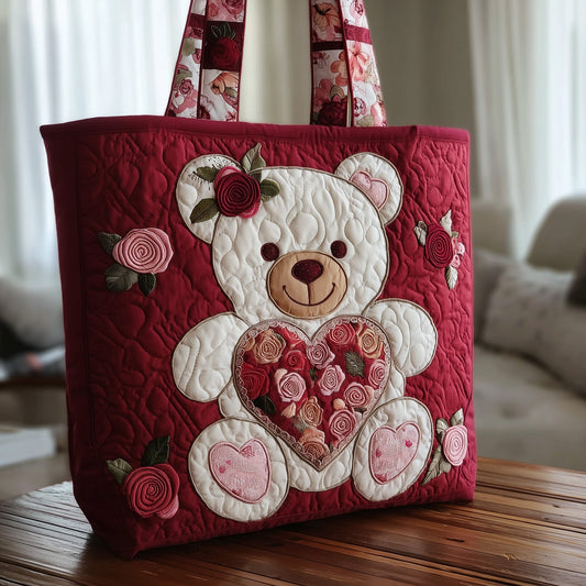 Vintage Rose Teddy Quilted Tote Bag GFTOMA2947