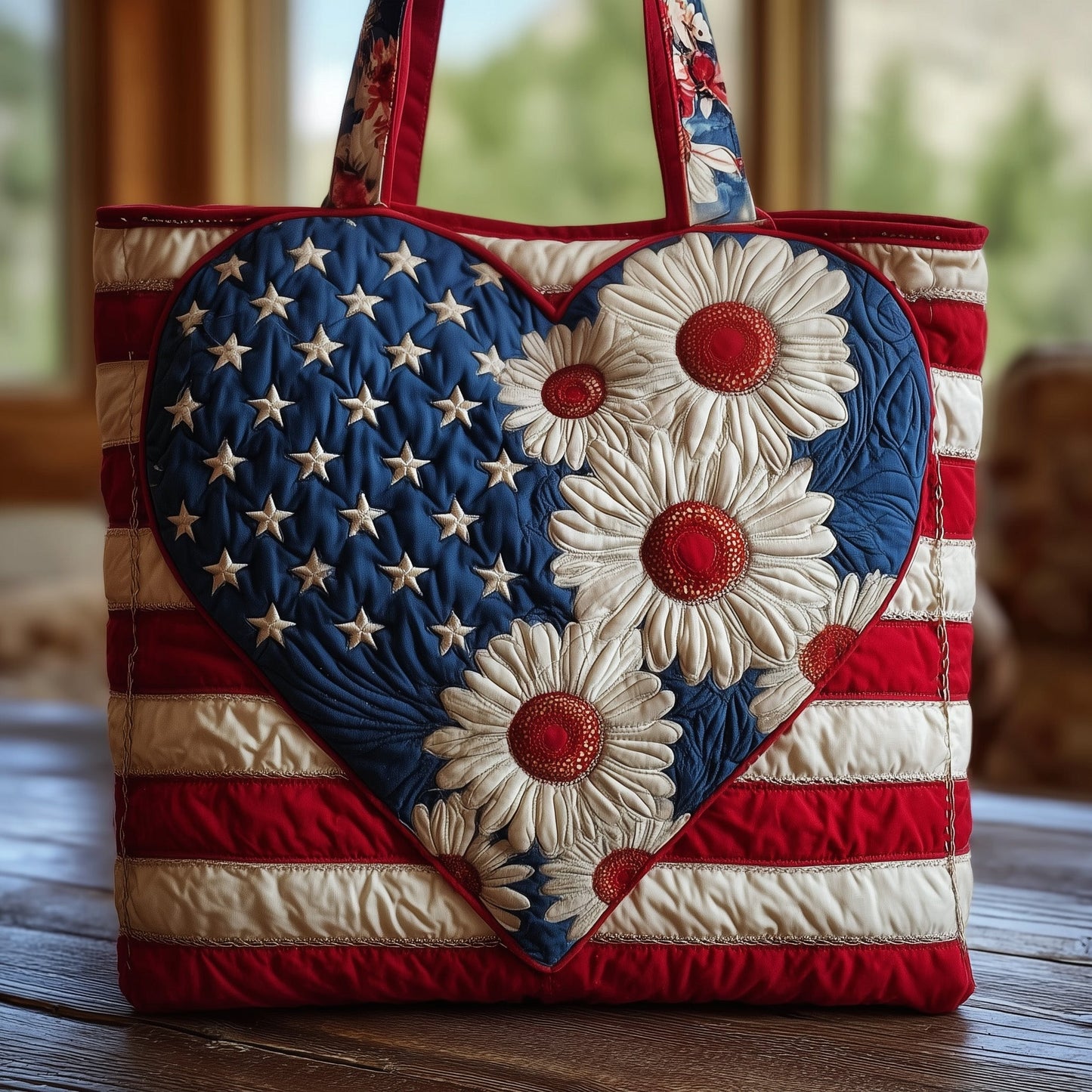 Patriotic Daisy Bloom Quilted Tote Bag GFTOMA3112