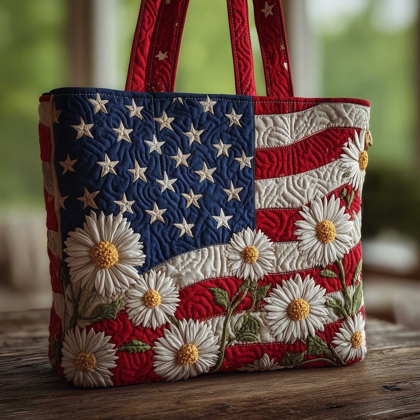 Patriotic Daisy Bloom Quilted Tote Bag GFTOMA3114