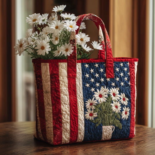 Patriotic Daisy Bloom Quilted Tote Bag GFTOMA3115