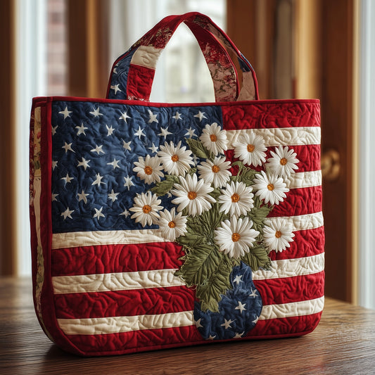 Patriotic Daisy Bloom Quilted Tote Bag GFTOMA3116