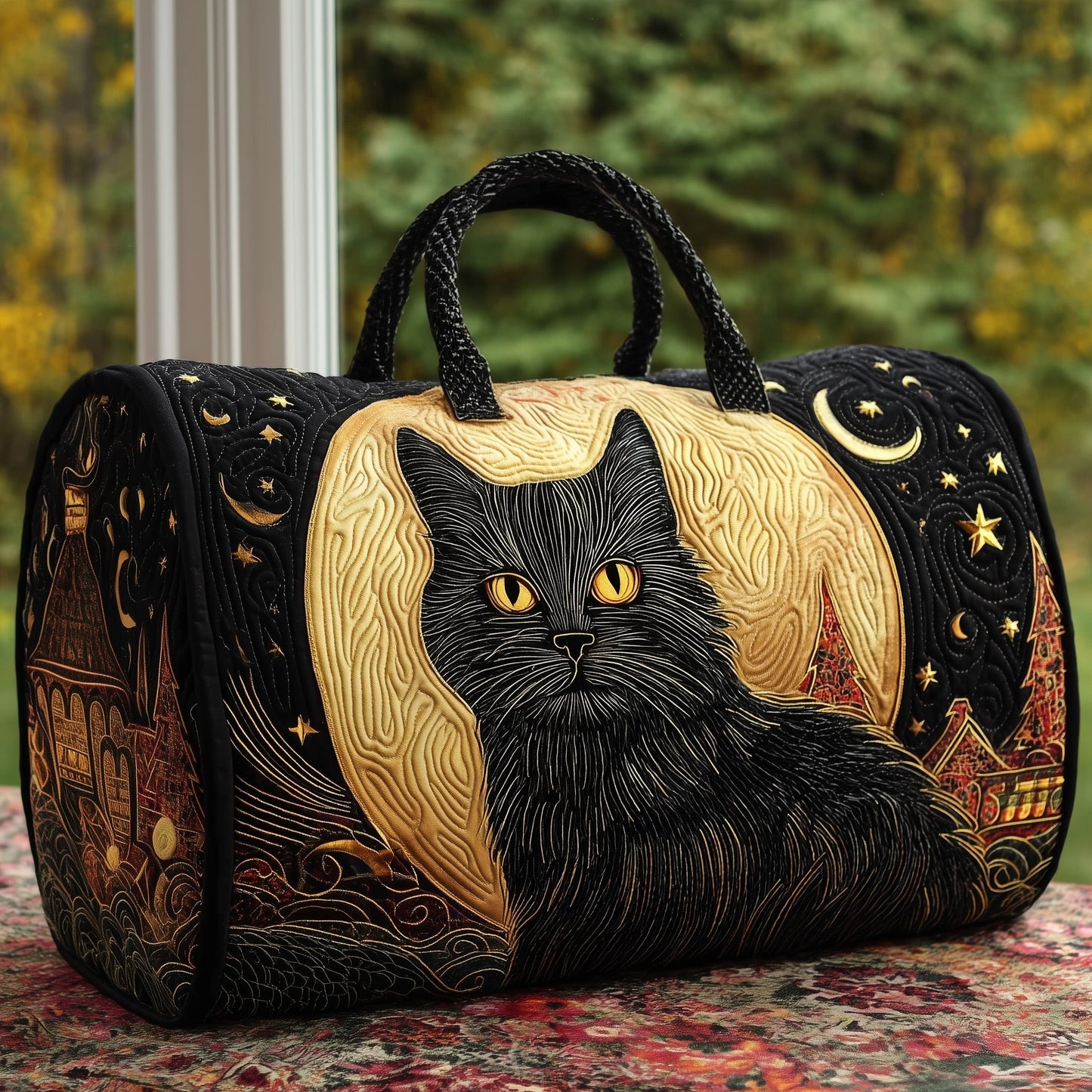 Celestial Black Cat Quilted Duffle Bag GFTOMA3263