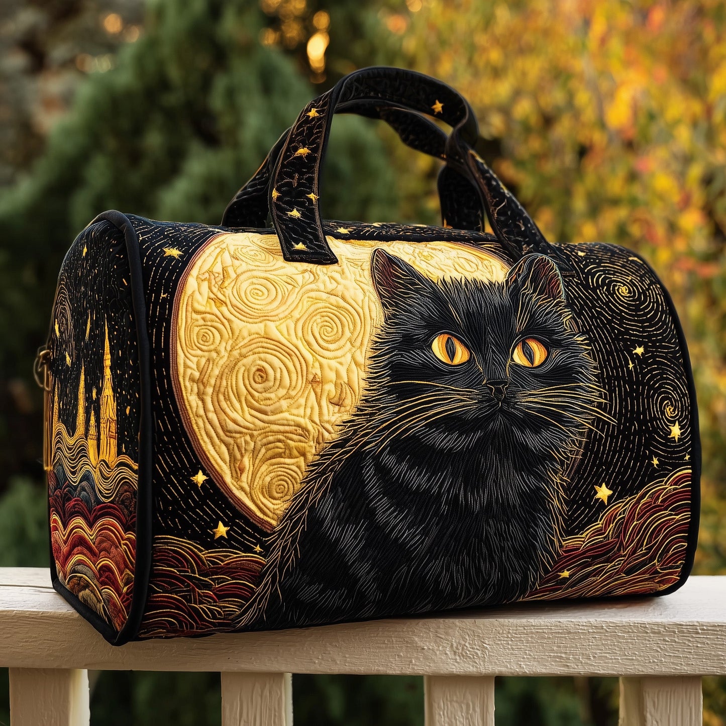 Celestial Black Cat Quilted Duffle Bag GFTOMA3265