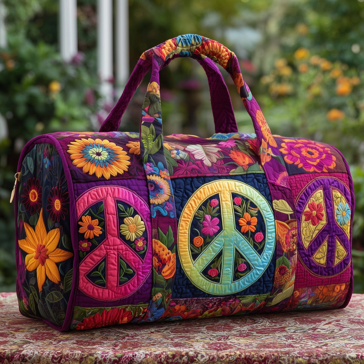Peace Sign Quilted Duffle Bag GFTOMA3623