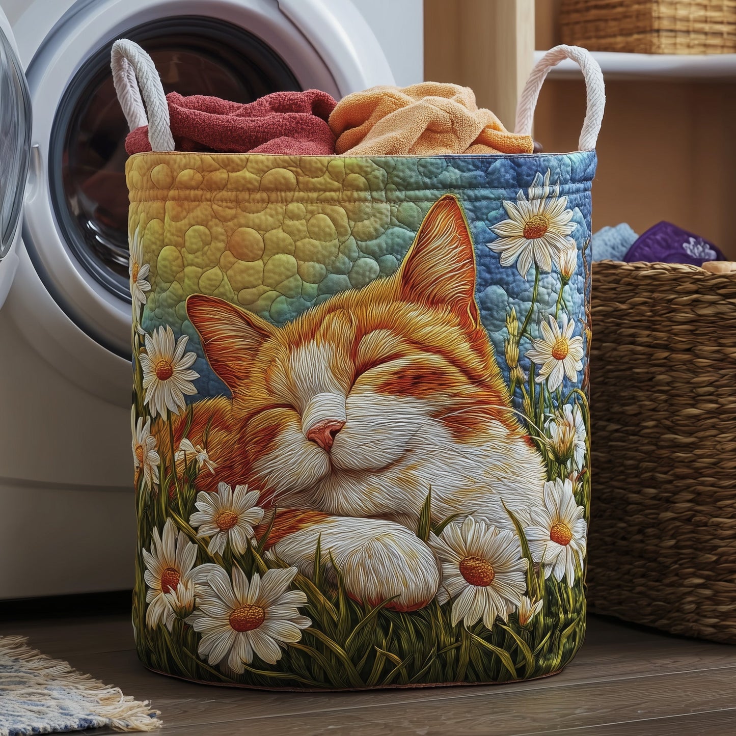 Sleeping Cat Quilted Laundry Basket GFTOMA3734