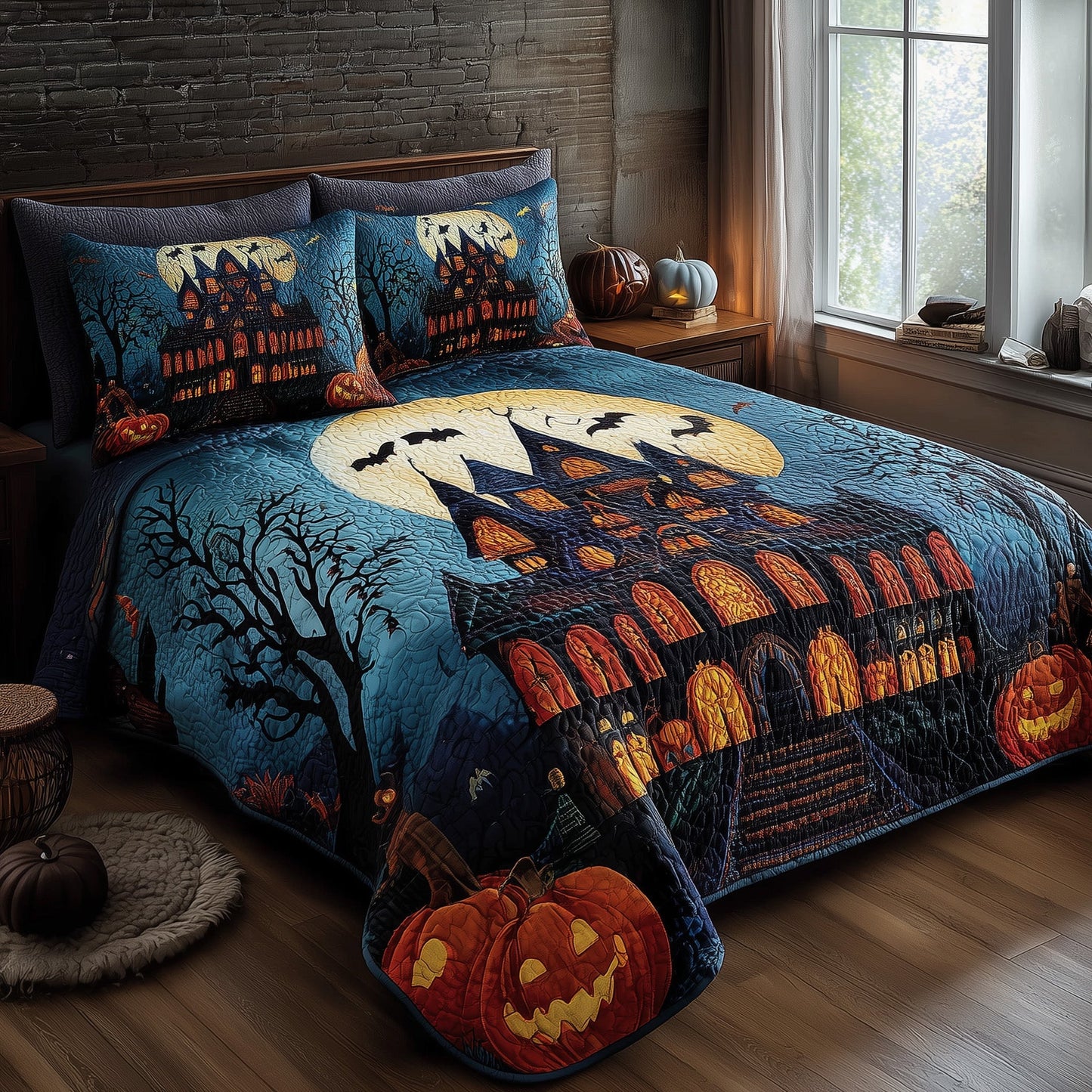 Spooky House 3-Piece Quilted Bedding Set GFTOMA3786