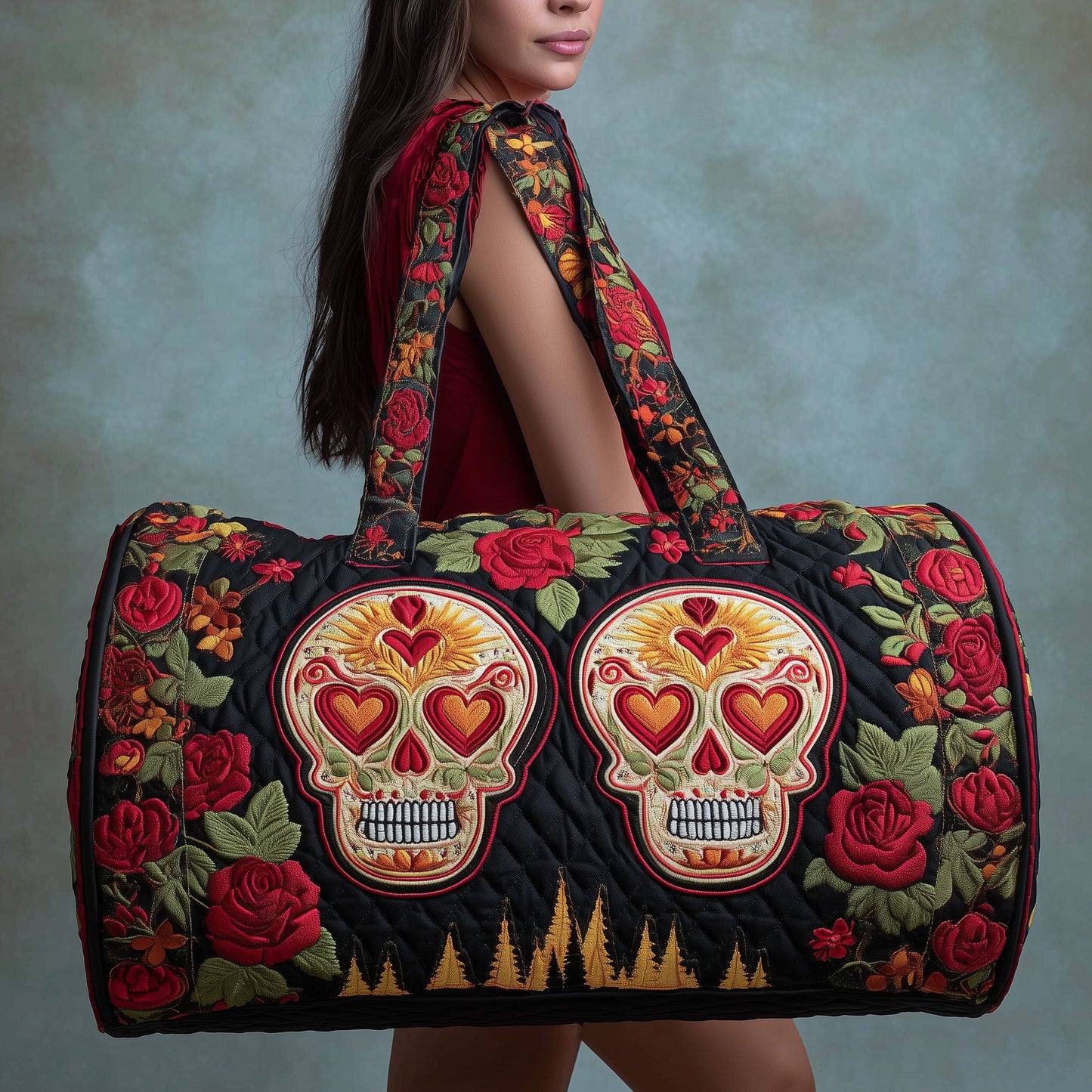 Rosa Muerta Quilted Duffle Bag GFTOMA3874