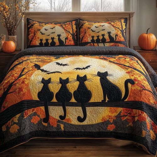Spooky Black Cat 3-Piece Quilted Bedding Set GFTOMA3963