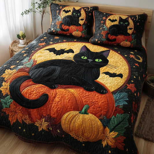 Spooky Black Cat 3-Piece Quilted Bedding Set GFTOMA3964