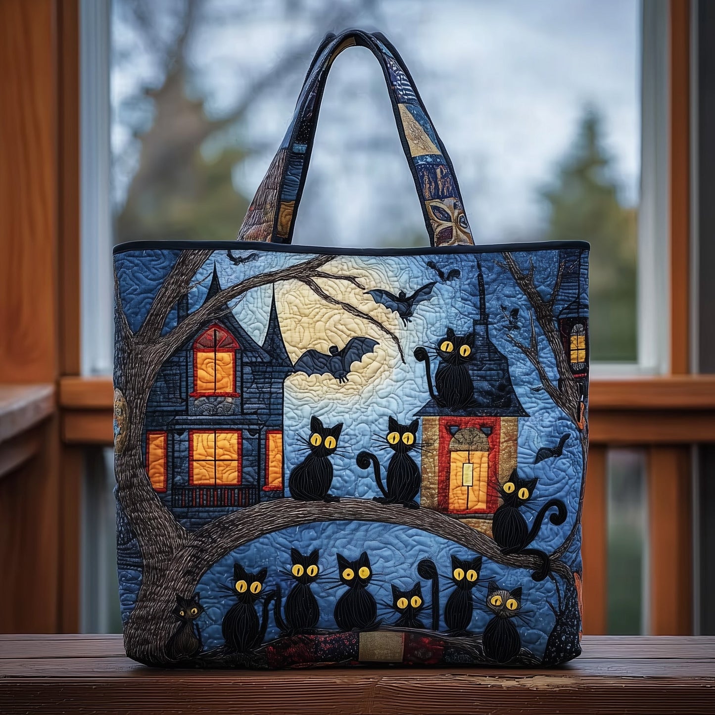 Midnight Cat Quilted Tote Bag GFTOMA4019