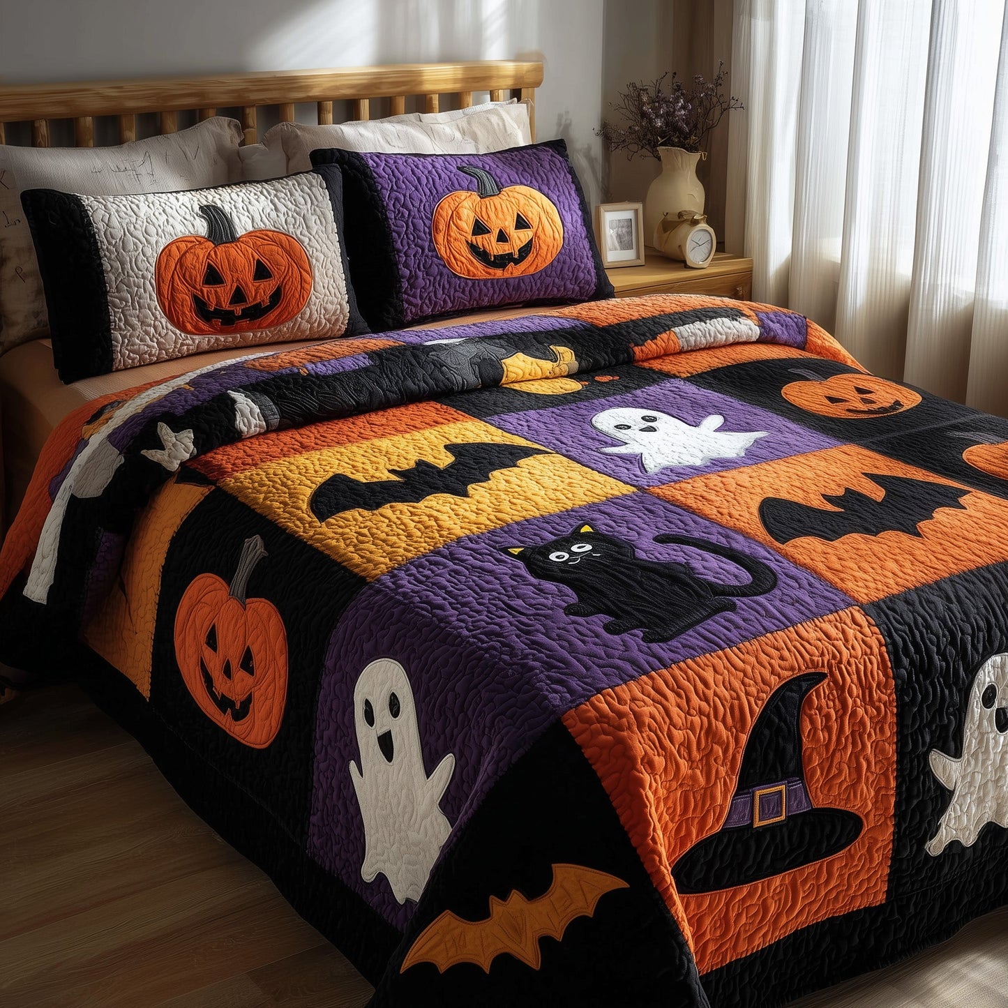 Halloween Patchwork 3-Piece Quilted Bedding Set GFTOMA4043