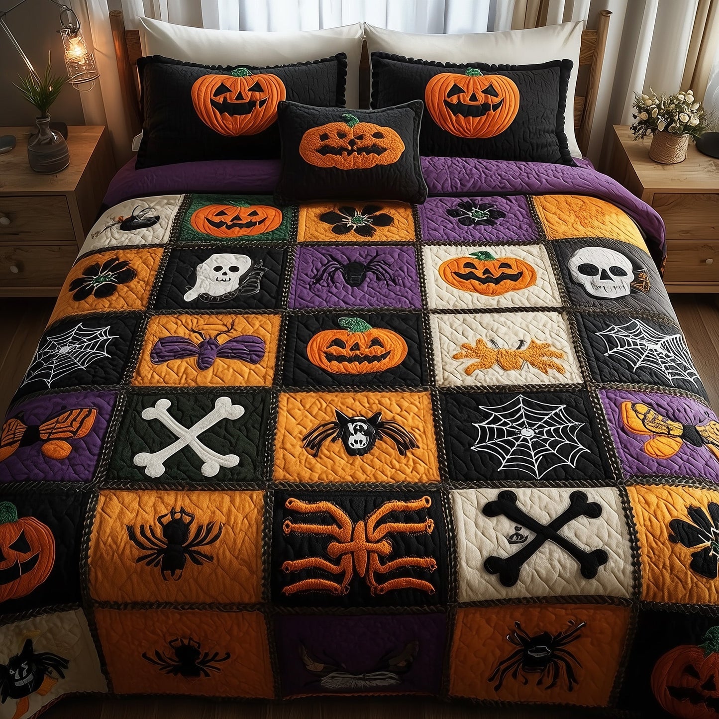 Halloween Patchwork 3-Piece Quilted Bedding Set GFTOMA4046