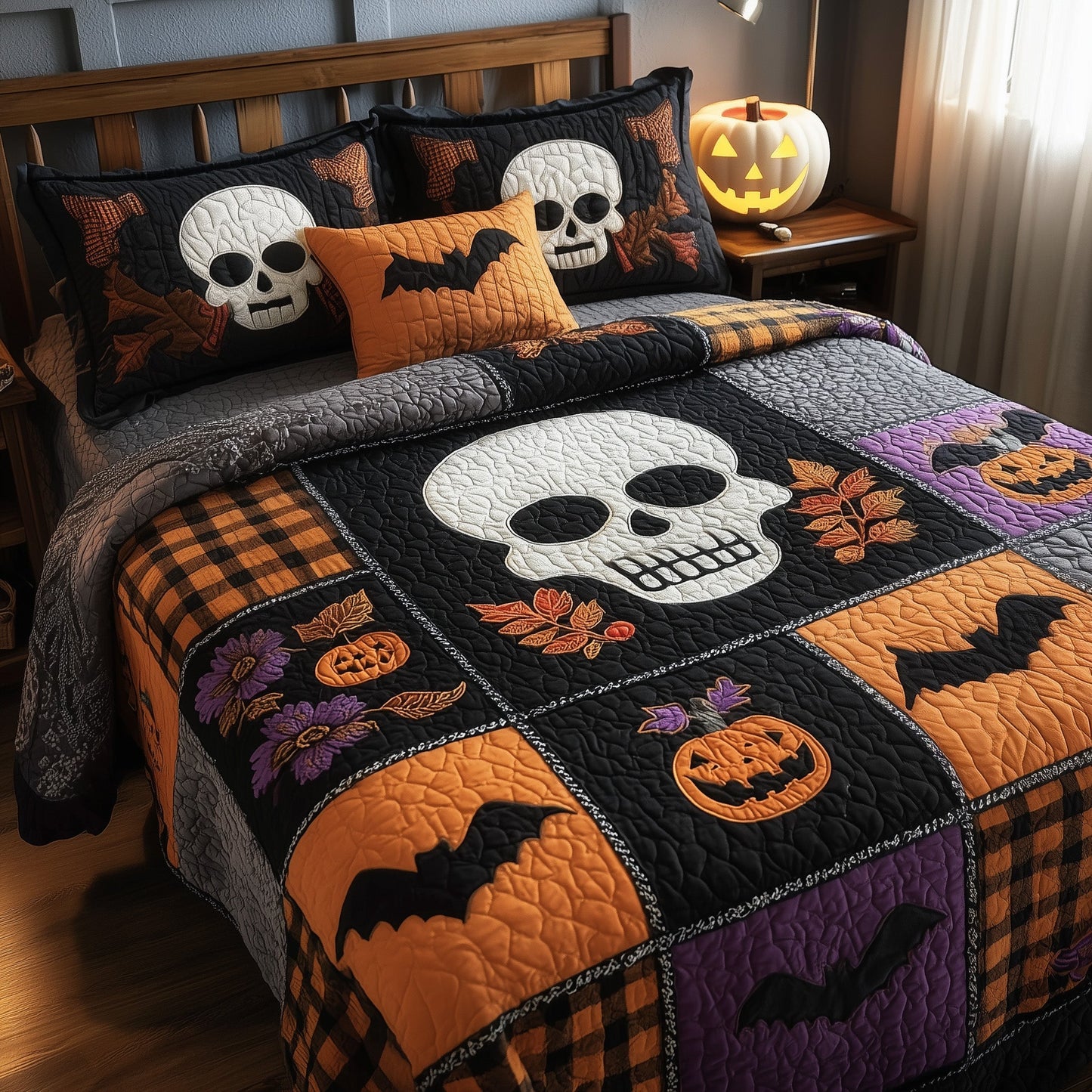 Halloween Patchwork 3-Piece Quilted Bedding Set GFTOMA4048