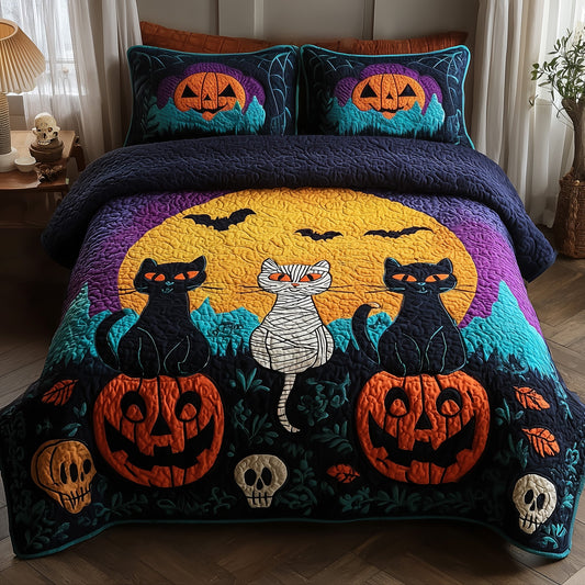 Midnight Cat 3-Piece Quilted Bedding Set GFTOMA4076