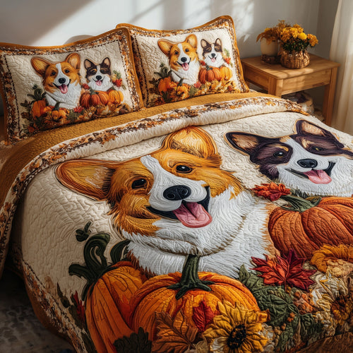 Autumn Corgi 3-Piece Quilted Bedding Set GFTOMA4094