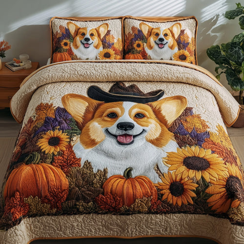 Autumn Corgi 3-Piece Quilted Bedding Set GFTOMA4097
